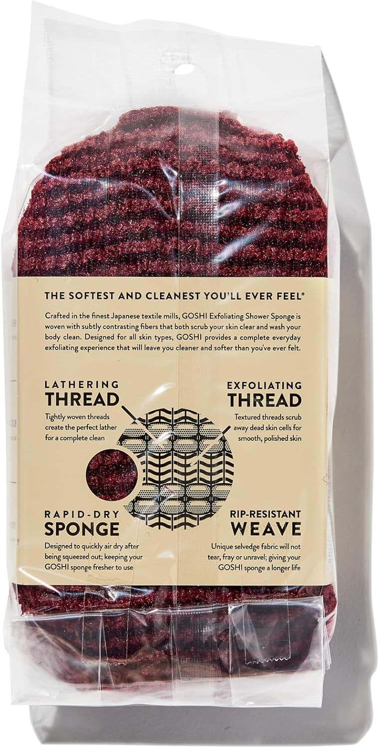 GOSHI Exfoliating Shower Sponge - Rip-Resistant, Rapid-Drying Exfoliating Bath Sponge for All Skin Types - Brick Red - Made in Japan - Image 1